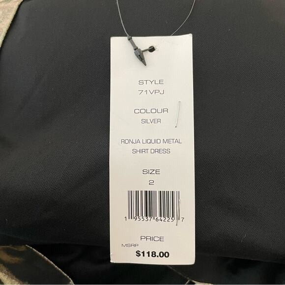 FRENCH CONNECTION Ronja Liquid Metallic Dress Silver Women’s Sz 2 - Picture 8 of 9